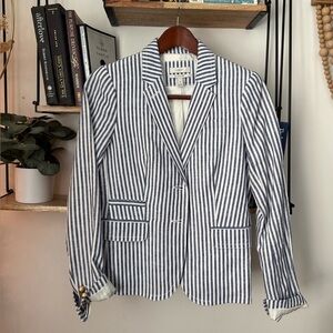 J. CREW WOMEN'S 4 SCHOOLBOY BLAZER LINEN NAVY/WHITE STRIPE